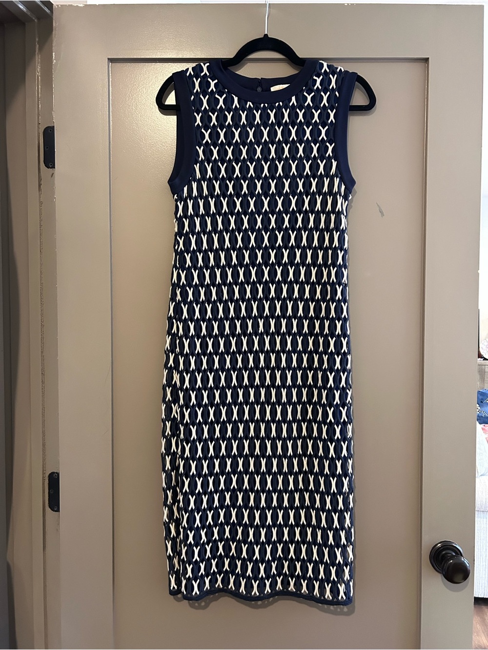 Tory Burch blue and white sleeveless midi dress
